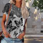 Naiste suvine T-s&auml;rk liblikaprindiga retromoe l&uuml;hikeste varrukatega t-s&auml;rgid vabaaja tr&uuml;kitud topid XS hall