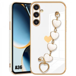 Kaitse&uuml;mbris Samsung Galaxy A36 5G jaoks, Valge Silikoon, &Uuml;limalt &Otilde;huke, P&otilde;rutuskindel, Luksuslik Efekt, S&uuml;damekujulise Rihmaga valge