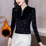 Sametine p&otilde;his&auml;rk naistele s&uuml;gisel ja talvel, uus must slim-fit s&auml;rk naistele, pikkade varrukatega termiline sisemine paks top 5XL