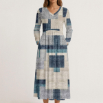 Naiste kleit Pikk boho rannakleit Elegantne maksikleit V-kaelusega Pikkade varrukatega taskutega kleit XL veini