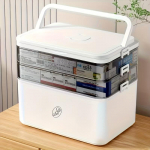 Suure mahutavusega mitmekihiline vastupidav plastikust hoiukast - Kaasaskantav, kergesti puhastatav organiseerija pillide, kontori-, vannitoatarvete jaoks - L&auml;bipaistev disain 30*16.5*24cm