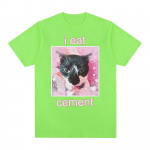 Naljakas I Eat Cement Cat Meme Graafiline T-s&auml;rk Meeste Naiste Mood vabaaja l&uuml;hikeste varrukatega T-s&auml;rgid Suvetopsid Puuvillane Suurem&otilde;&otilde;tmeline T-s&auml;rk 4XL