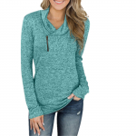 Women's solid color long sleeved pullover zipper women's top XL