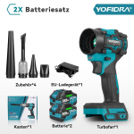 YOFIDRA Harjadeta 2-in-1 Turbo Puhur Jet Ventilaator & Tolmuimeja 80000RPM K&auml;eshoitav Tolmupuhur T&ouml;&ouml;riist Makita 18V Aku Pinni jaoks 2 Battery-EU