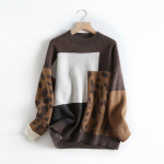 S&uuml;gis- ja talvine naiste retro-leopardimustriline pikkade varrukatega kampsun Paks kootud kampsun mantel &Uuml;markaelus, pullover, kampsun top One Size