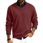 Men's V-neck long-sleeved ribbed knit pullover M punane