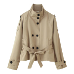 Euroopa ja Ameerika Naiste Kahe Rinnaga V&ouml;&ouml;ga Casual TRENCH-jakk L&uuml;hike Jakk Large khaki