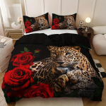 Rose Leopard Printiga voodipesukomplekt Pehme mugav tekikott magamistoas, k&uuml;lalistetoas 1 * tekikott + 2 * ilma s&uuml;damikuta padjap&uuml;&uuml;r 135X200cm