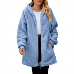 Naiste moekas mantel &uuml;hev&auml;rviline pikkade varrukatega tasku l&otilde;dva kapuutsiga lukuga pl&uuml;&uuml;sjakk XXL sinine