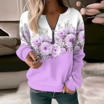 Naiste Dressipluus Pullover Basic Quarter T&otilde;mblukuga Pikkade Varrukatega Print Lilled Pusa vabaaja topp XXXL helelilla v&auml;rv