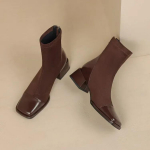 Naiste mood, ruudukujuline varvas, paksu kontsaga l&uuml;hikesed saapad, uus s&uuml;gistalv, kokkuv&otilde;tlik elastne k&otilde;hn k&otilde;rge kontsaga kingad Zapatos De Mujer 35