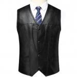 Kevad- ja s&uuml;gisene meeste kardigan, moodne linnalik V-kaelusega PU nahast vest XS must
