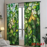 2 tk Vitraažilehega Kardinad Roheline Loodusprindiga Valgust filtreerivad Kardinad Art Deco Kodu Kaunistus Magamistoa elutoa jaoks 24x59in(60x150CM)x2&Rod Pocket