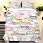 Tekikate Hello Kitty Voodipesukomplekt Miniso Moodne Multikaprint Komplekt T&uuml;drukute Kingitus Madrats 3 tk Lastetuba AU Single(140*210cm)3pcs