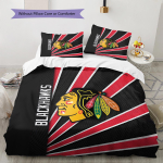 Chicago Blackhawks Mustriga Voodipesu Tekikott Komplekt Tekikott Padjap&uuml;&uuml;r Kodu Kaunistus Kingitus (1 * tekikott + 2 * padjap&uuml;&uuml;ri, ilma s&uuml;damikuta) 135x200cm