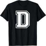 D-t&auml;hega nimiinitialiga Varsity t&auml;hestiku monogrammiga T-s&auml;rk S mitmev&auml;rviline