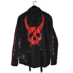 Demonik&uuml;ti kolju must teksajakk meestele Rock Punk Heavy Metal Huppar Traksid Auguga Streetwear KTB M red
