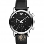 Emporio Armani Luigi Must Nahk Meeste Kvarts Kronograaf Kuup&auml;evaga AR1733 must
