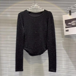 Naiste pluss suuruses l&auml;ikiv siidpluus kevad-s&uuml;gis hooajaks, pikkade varrukatega topp L must