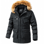 Parka jope Meeste talvine s&otilde;jav&auml;eline &otilde;uejoped V&auml;lisriided mantlid kapuutsiga karusnahaga vooderdatud soojad jakid 3XL must