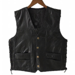 Must nahast mootorrattavest meestele Ehtsast nahast Punk Biker Vest pitsn&ouml;&ouml;biga s&uuml;gisene varrukateta jakk meestele S must