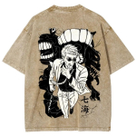 Anime Jujutsu Kaisen Kento Nanami Graafilise Tr&uuml;kiga T-s&auml;rk Vintage Pesuga &Uuml;lem&otilde;&otilde;duline T-s&auml;rk Meeste Naiste R&otilde;ivad Puuvillased L&uuml;hikeste Varrukatega T-s&auml;rgid M beige