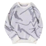 Trendikas S&uuml;gis/Talvine L&otilde;tv Jacquard Kootud Kampsun: Unisex Hongkongi stiil, &Uuml;mar kaelus, Pikkade varrukatega Medium (M) white