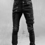 Meeste mood Mootorrataste teksad Vintage &otilde;hukesed teksad Vabaaja t&auml;navastiilis hip-hop rebenenud teksad Retro teksased teksad Stretch pliiatsiga p&uuml;ksid suures suuruses S must