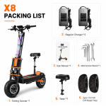 TOURSOR X8 Elektriroller Kahemootoriline 10000W 60V 40AH Aku 80KM/H Maksimaalne Kiirus 13 Tolli Maastikurehvid Kokkupandav T&auml;iskasvanutele X8, Black-Orange-1-TT