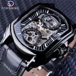 Forsining Retro klassikaline valge sihverplaadiga sinised k&auml;ed l&auml;bipaistvad automaatse luustikuga k&auml;ekellad meeste mehaanilised k&auml;ekellad Top br&auml;ndi luksus must