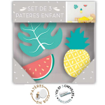 Les Tr&eacute;sors De Lily [R1066] - Trio mitmev&auml;rvilistest 'Tropical' puidust konksudest (monstera - arbuus - ananass) - 7x6. 5cm-8,5x4. 5 cm ja 6. 5x3. 3 cm mitmev&auml;rviline