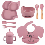 8 tk/komplekt Elephant Baby Silikoonist lauan&otilde;ud Imiku toitmisn&otilde;ud BPA-vaba kauss taldrik Pudip&otilde;lled Lusikakahvli komplektid Lastele Libisemiskindlad s&ouml;&ouml;gin&otilde;ud 8pc