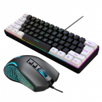 HXSJ V700BW+X100 USB arvutiklaviatuur ja hiirekomplekt 61 klahviga juhtmega RGB taustvalgustusega + juhtmega m&auml;nguhiir must