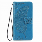 Butterfly reljeefne klapp nahast rahakoti&uuml;mbris Samsungile A12 A32 A52 A72 A02s A51 A71 A21 A21s A31 A11 A41 A01 telefoni tagakaas Case & Strap sinine