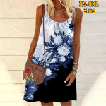 Naiste lilledega lummav anemooniga tr&uuml;kitud minikleit varrukateta peokleit suvine rannakleit p&auml;ikesekleit XS sinine