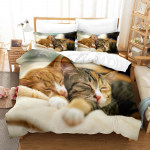 Lemmikloomakassi kodu voodipesukomplekt 3D-printimine loomade prindiga voodipesukomplekt AU/EU/DE t&auml;issuuruses armsa kassi mustriga tekikate ja padjap&uuml;&uuml;r 2/3 t&uuml;kki Baby 100x135cm