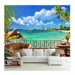 Suvine rannaterassi maastik 3D seinamaaling Fotograafiline seinamaal Tapeet Elutoa TV-tausta seinamaal 200 cm(W) x 140 cm(H)