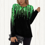 Naiste s&uuml;gistopsid lahtised kassiv&auml;rvilised Meteorprintiga Kausaalne pikkade varrukatega T-s&auml;rk top pluus 8XL roheline