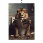 Naljakas vannitoahuumor Seinakaunistus L&otilde;vi Leopard Tiiger istub tualetis ja loeb ajalehte Plakat Kunsttr&uuml;kk L&otilde;uendimaal 50x70cm No Framed