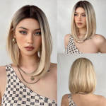 Sirged s&uuml;nteetilised parukad naistele Pruunid blondid Ombre Bob-parukad tukkidega igap&auml;evased Cosplay keskmise pikkusega kuumakindlad juuksed kuldne