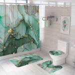 4 tk marmorist du&scaron;ikardin 12 konksuga libisemiskindla vannitoavaibaga T&auml;ielik vannitoa sisustuskomplekt koos tualettruumi kaane kattepadja ja U-kujulise matiga 4Pcs