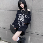 Gooti stiilis Harajuku Skull Kampsunid Naiste Pullovers Y2k Goth Punk Kootud Must Pikkade Varrukatega Topid S&uuml;giskudumid Lahe t&uuml;druk S must
