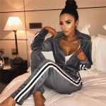 IELGY Hot Striped Gold Velvet T&otilde;mblukuga soe kampsun ja p&uuml;kste &uuml;likond S hall v&auml;rv