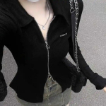 Naise T-s&auml;rgid Temperament tuunika Toa &uuml;mberl&uuml;kkamise krae pikkade varrukatega T-s&auml;rk Moodne t&otilde;mblukk Must vabaaja Y2k T-s&auml;rk S must