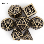 7 tk kollase ratta hammasrattaga metallist t&auml;ringud, &otilde;&otilde;nsad metallist mitmetahulised t&auml;ringukomplektid, mis sobivad rollim&auml;nguks RPG lauam&auml;ngu kaardim&auml;nguks mitmev&auml;rviline