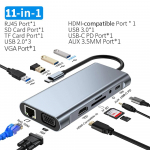 11-&uuml;hes USB C jaotur C-t&uuml;&uuml;pi dokkimisjaam HDMI-&uuml;hilduva USB 3.0 adapteriga PD 3,5 mm heli-TF kaardilugeja t&auml;isfunktsionaalne jaotur USB C jaotur