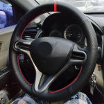 Car Steering Wheel Cover For Honda Fit Jazz City 2009 2010 2011 2012 2013 Insight 2010- 2014 Perforated Leather Trim w/ red bar