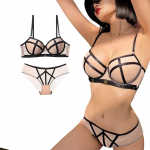 Hot Sale pits naiste aluspesu komplekt Seksikas Splicing Bandage Push Up rinnahoidja komplekt Naistele Suures suuruses aluspesu CD Cup rinnahoidja pesu 75B must