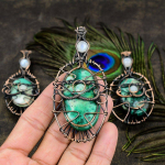 Natural Green Dendritic, Moonstone Gemstone Copper Wire Wrap Pendant 3.55 s4f74