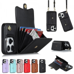 Rahakoti&uuml;mbris diagonaalne rihm kronsteiniga nahkkattega iPhone 15 Plus 14 Pro 13 Mini 12 Pro Max 11 Pro Max SE 2020 XS XR 8 7 jaoks iPhone 7/8/SE 2020 must
